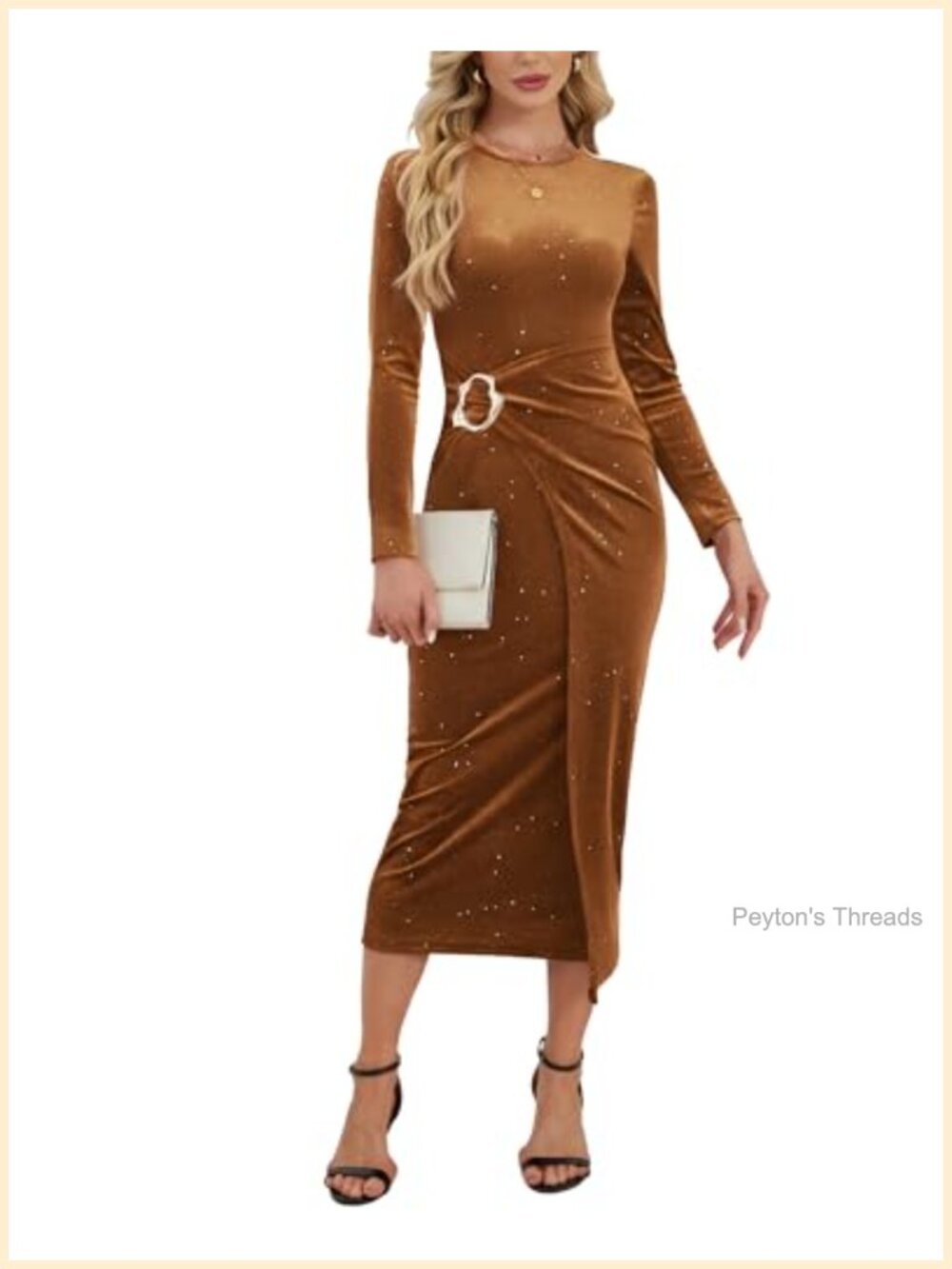 Velvet Sequin Bodycon Midi Dress Long Sleeve Wrap Party Cocktail